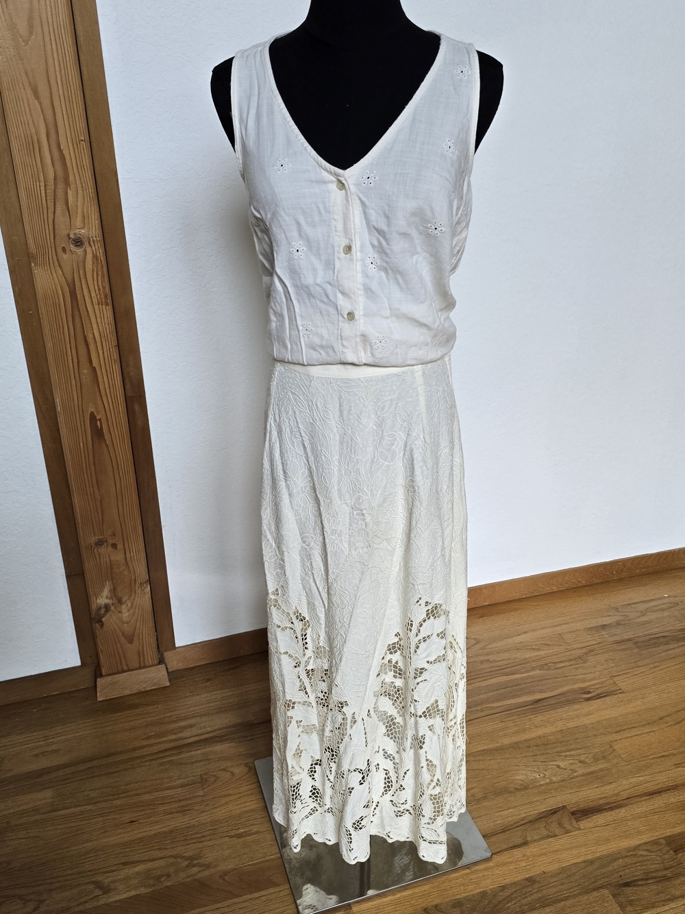 Cream Lace Panel Maxi Skirt - Classic Feminine Style